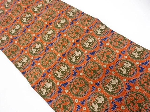 6534155: Japanese Kimono / Vintage Nagoya Obi / Woven Phoenix & Lion With Horse