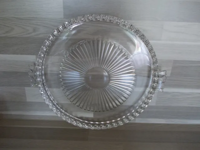 Alte Walter Glas Kristallglas Tortenplatte mit Henkel Transparent D 33,5 cm