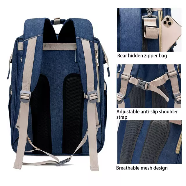 3 in 1 Baby Diaper Bag Backpack with Changing Station for Boy Girl Waterproof 9