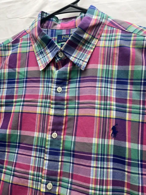 Ralph Lauren Shirt Mens 2xl Button Down Long Sleeve Plaid Pink Blue