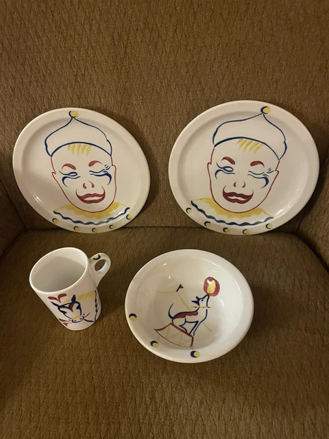 4 pcs 1951 UNION PACIFIC RAILROAD child PLATE CIRCUS bowl mug  SYRACUSE CHINA