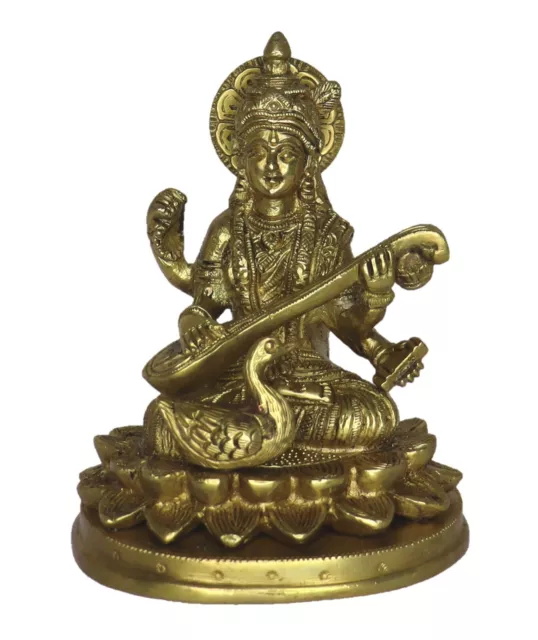 Goddess Of Knowledge Saraswati Statue Handmade Brass Figure Sculpture Figurine