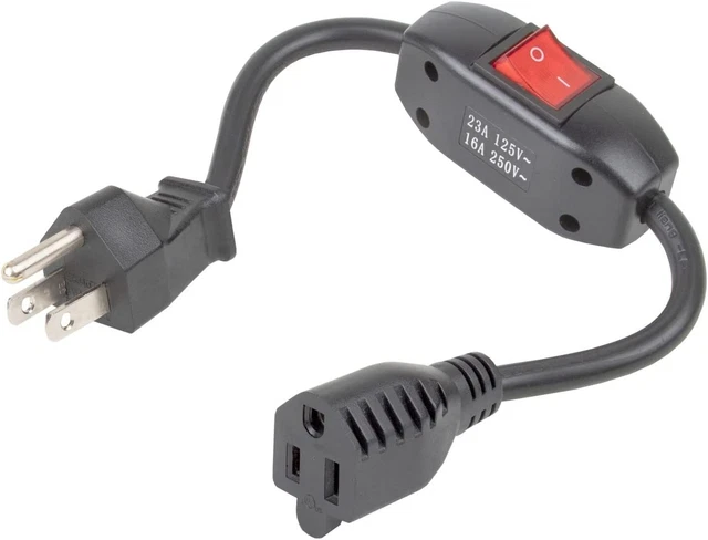 Cable de extensión de interruptor de encendido/apagado en línea, 3 clavijas 3 salidas alimentación conmutable doméstica