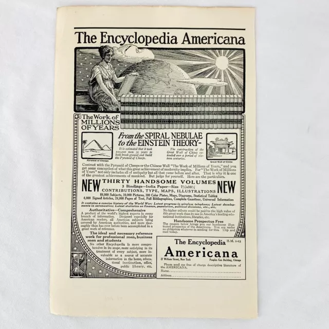 Vintage 1923 The Encyclopedia Americana Thirty Handsome Volumes Print Ad