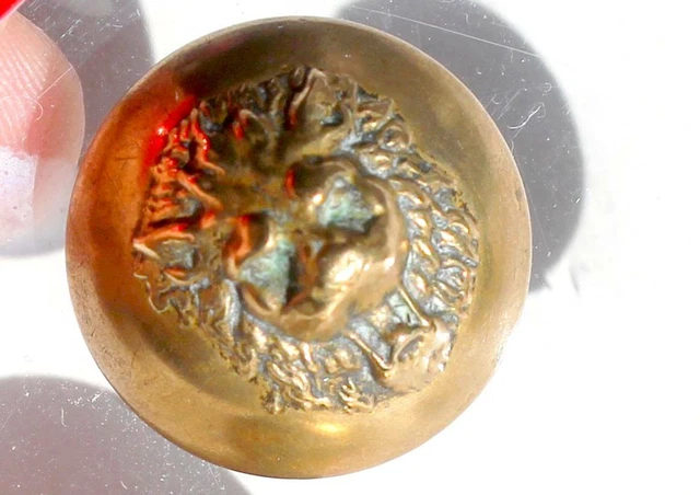 TRES RARE BOUTON / BUTTON UNIFORME ANCIEN - TETE DE LOUP - BOMBÉ DORÉ - D:22mm