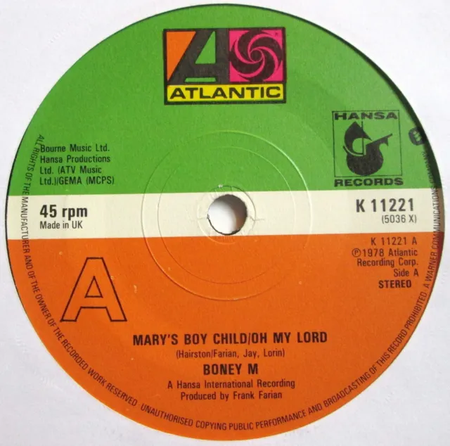 BONEY M - 7" UK 45 - Mary's Boy Child/Oh My Lord - 1978 - K 11221 - NWS - VG