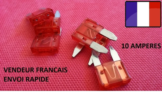 Lot de 5 mini fusibles 10 Amp 10 A auto moto scooter automobile voiture 16x11mm