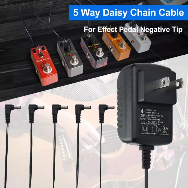 9V 1A DC Guitar Effects Pedal Power Supply Adapter with 5 Way Daisy Chain Cord