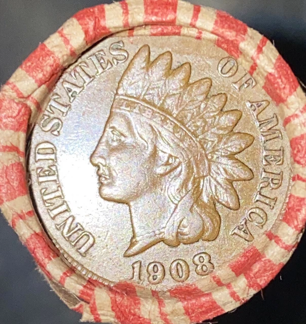 1 US Lincoln Wheat Cent Penny Roll 1908 IHC/1909 VDB (50 Coins) Old. Vintage