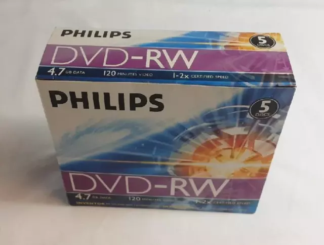 Philips DVD-RW 5 Pack - With Cases - 120Min Video - 4.7GB Data