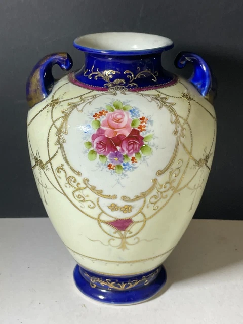 Antike Nippon Kinjo handbemalte Deko Vase 20 cm hoch