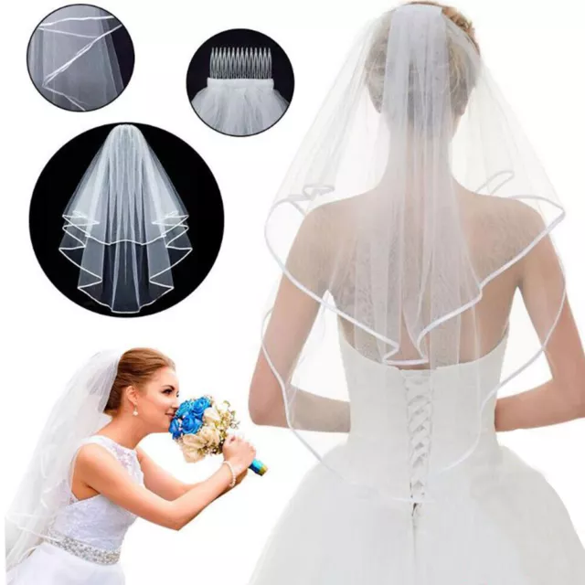 🔥 Hochzeit Braut Schleier mit Kamm Haarschmuck Weiß Braut-Accessoires 60-80cm