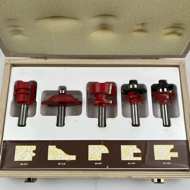Made In Italy Freud 94-100 5 Piece Adjustable Cabinet Door Router Set Wooden Box