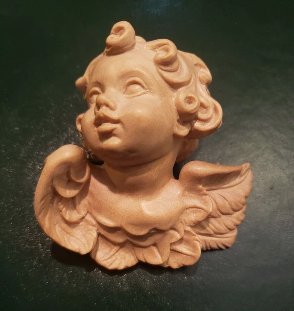 Vintage Hand Carved Wood Cherub Angel Head Wall Ornament Wooden Putti Old