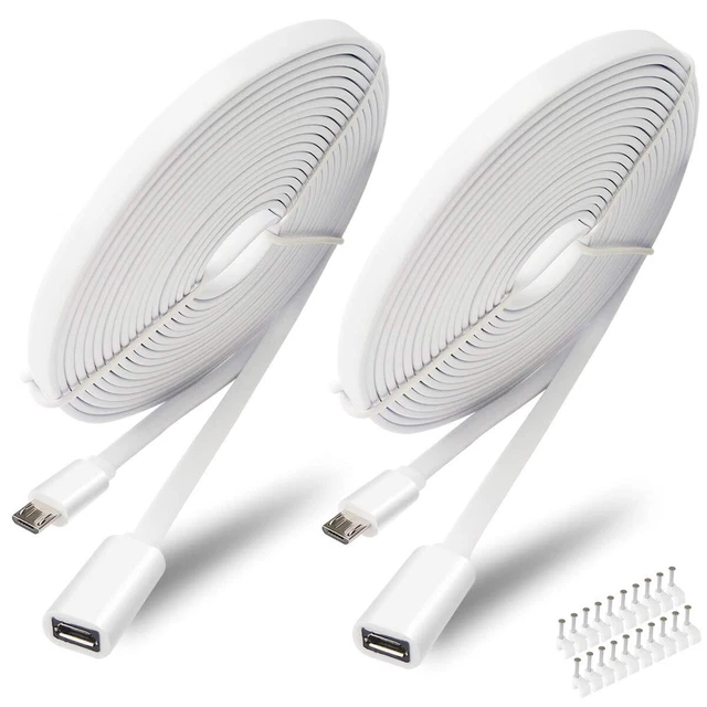 2 Pack 13FT Micro USB Extension Cable for Zmodo,Male to Female Extender Flat ...