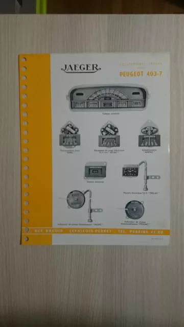 Fiche équipements voitures JAEGER pour Peugeot 403 - 7