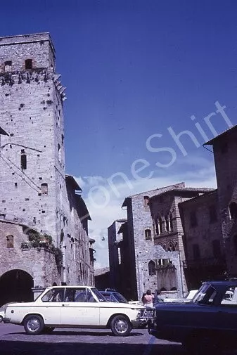 1971 Italy Devils Tower San Gimignano Classic Cars Vintage Kodachrome 35mm Slide