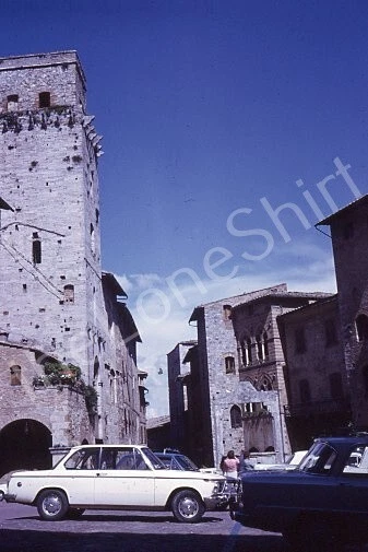1971 Italy Devils Tower San Gimignano Classic Cars Vintage Kodachrome 35mm Slide