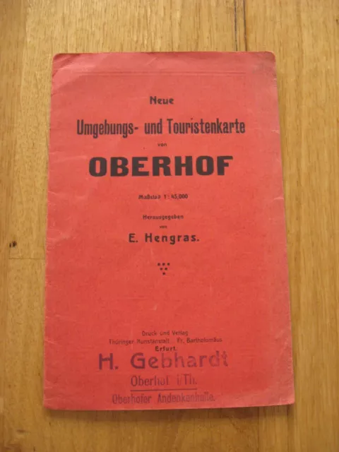 alte Landkarte Umgebungs und Touristenkarte von Oberhof um 1910 mit Werbung