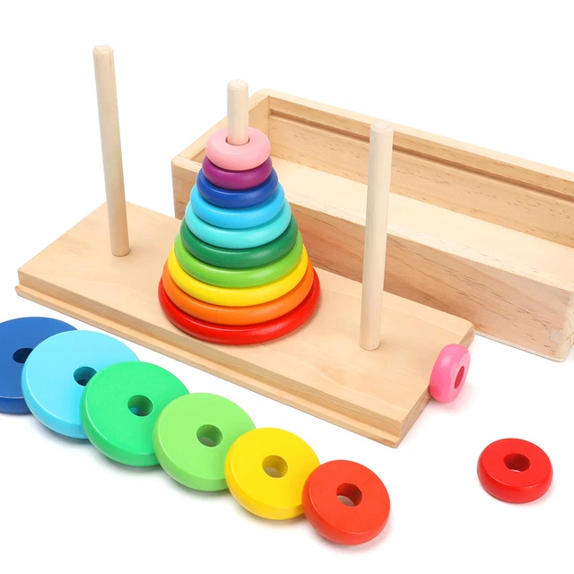 Wooden Stacking Tower Educational Wooden Stacking Rings L Shape Sorting For
