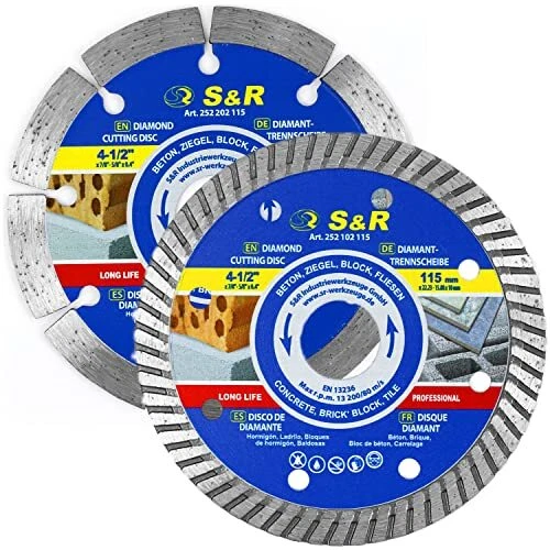 S&R Lot Disques Diamant 115 mm à Tronçonner Carrelage Béton Grès Cérame Pierr...