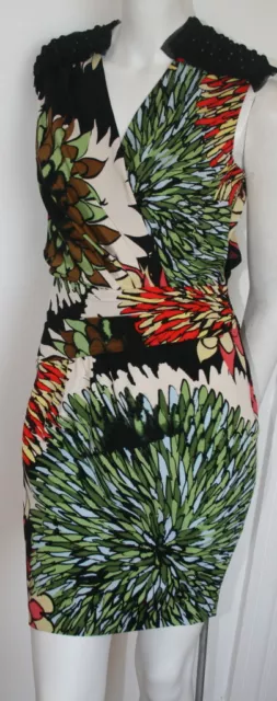 Ali Ro black orange green white Sundance print day/evening dress  NEW sz 4