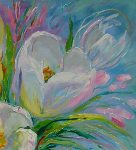 WHITE TULIPS 24X24" Spring Flowers Hand Painted by Nadia Bykova Realism Flowers 2