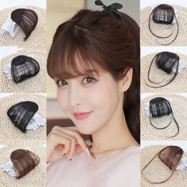 Real Real Human Hair Thin Neat Air Bangs Clip In Korean Fringe Front Hairpiece