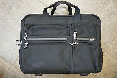 Tumi Alpha Wheeled Deluxe Expandable Brief Luggage Leather Black 26103D4