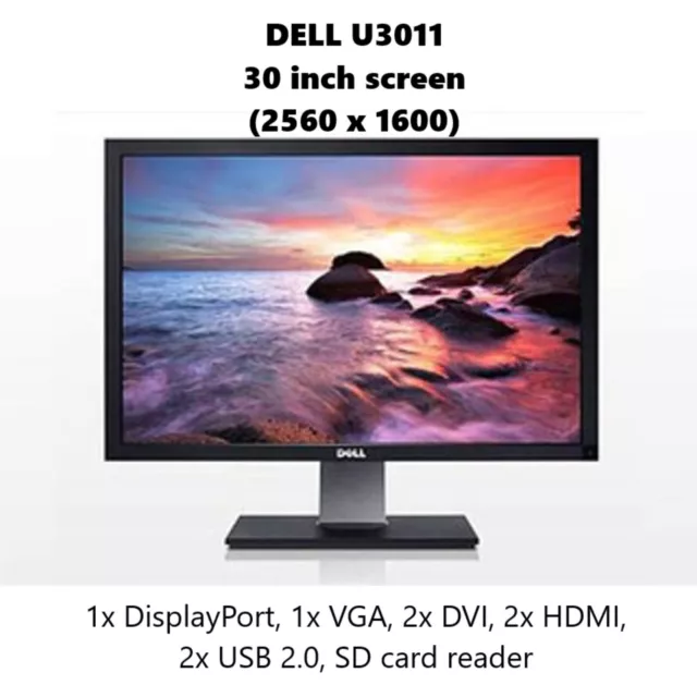 Monitor de pantalla ancha Dell U3011 30"" 2560x1600 VGA DVI DisplayPort grado B