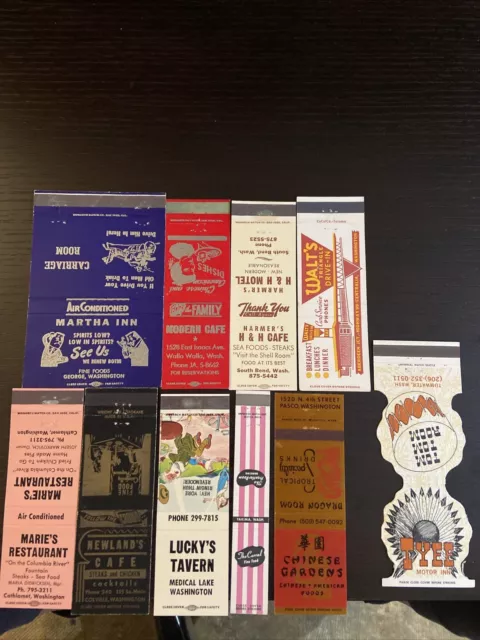 Washington State Matchbook LOT Of 10 Restaurants, Cafes & Motel  Match Covers