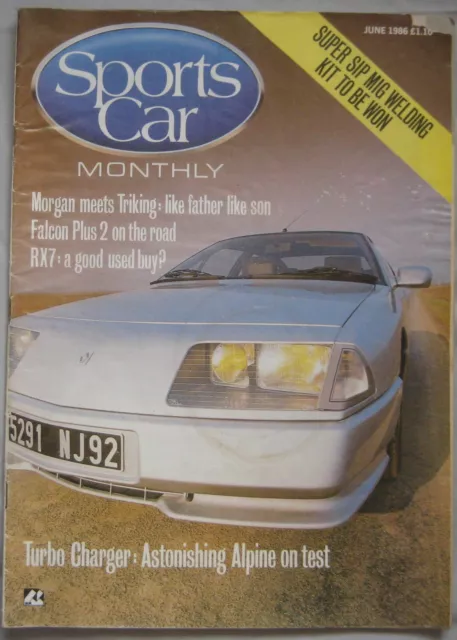 Sports Car magazine June 1986 featuring Renault Alpine, Morgan, JBA Falcon