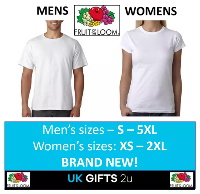 White T Shirt Fruit of loom men's womens ladies tee shirt plain 3 5 10 pack