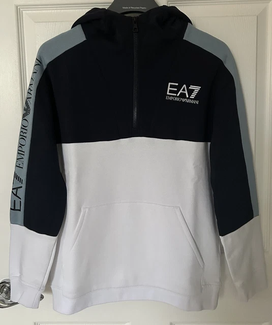Felpa ragazzo Armani EA7 1/2 Cerniera con cappuccio colore blocco. 100% autentica. Età 14