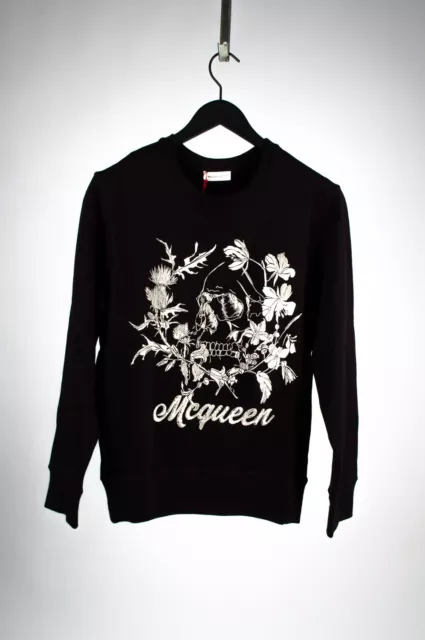 Original Alexander Mcqueen Men Jumper Black Floral Skull Size M/L H4183