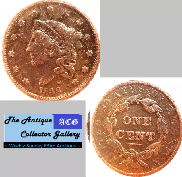 1838 US Coronet Liberty Head Large Cent🪙Matron Early Copper Penny🪙