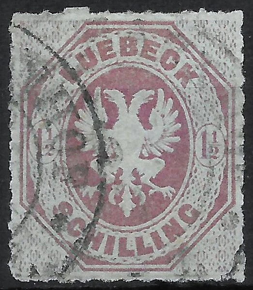 LÜBECK 1865 : MiNr. 14 : 1  1/2 Schilling : gestempelt