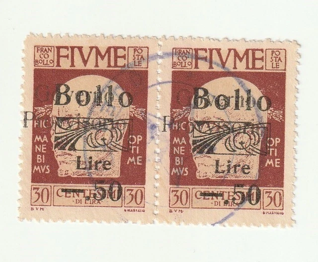 Italy Fiume 1921 Revenue BOLLO Overprint Surcharge .50L on 30c Block Used Stamps