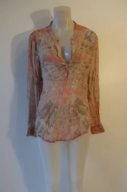 Womens Raquel Allegra Pink Cream Tie Dye Silk Semi-Sheer Top Blouse 3 US/L *