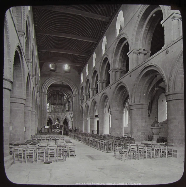 GWW Glas magische Laterne Rutsche SOUTHWELL KATHEDRAL GANG & DAS SCHIFF C1890 FOTO