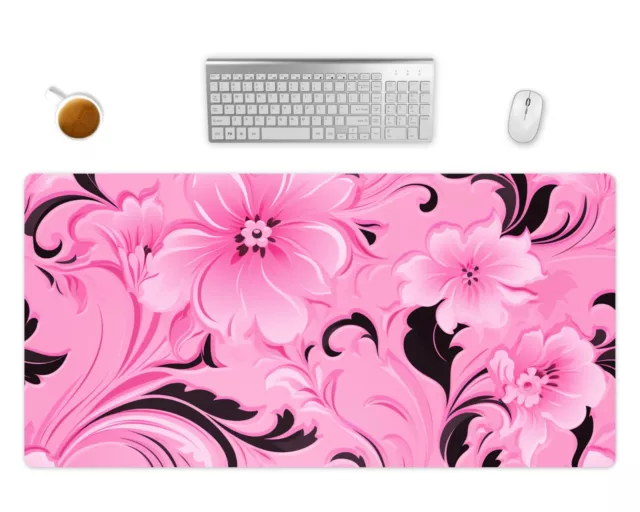 XXL Mauspad Pink Blumen Schreibtischunterlage Rutschfest Gaming Mousepad Groß