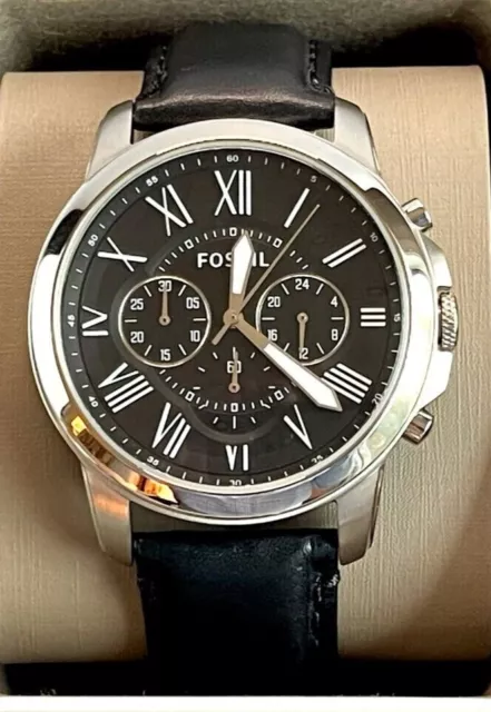 Fossil Grant Chronograph Men's Watch Black Dial Silver Case Black Leather FS4812