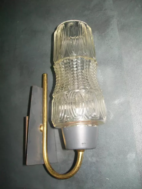 ANCIEN APPLIQUE LAMPE MODERNISTE Métal Laiton CÔNE VERRE DESIGN 50 60 VINTAGE