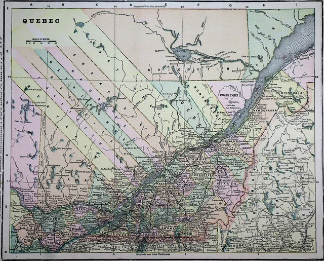 Old (11x14) 1899 Cram's Atlas Map ~ QUEBEC PROVINCE, CANADA  ~ Free S&H ~Inv#499