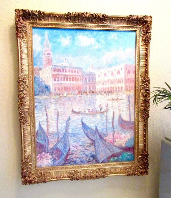 X-Lg  VENETIAN SCENE- Original Palette Oil 40x30 Canvas +Gorgeous Barbizon Frame