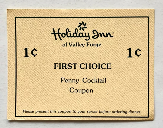 1970s Valley Forge Pennsylvania Holiday Inn Penny Cocktail Coupon PA Vintage