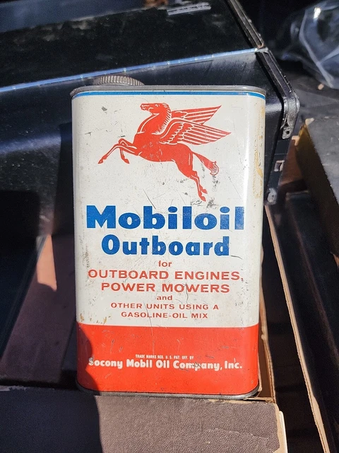 VTG 1950S 60S Mobiloil Outboard Motor Oil 1 Quart Oil Can Tin Mobil Oil ...