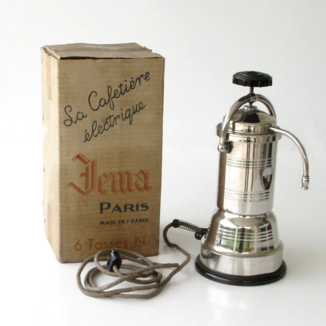 Vintage French Chrome Cafetière with Glass Top and Bakelite Handle