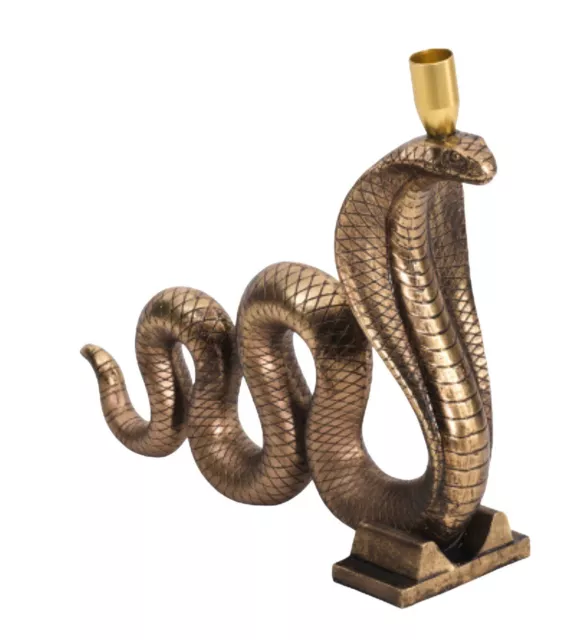 Large Metallic Gold  King Cobra Taper Candle Holder Gothic Halloween Decor