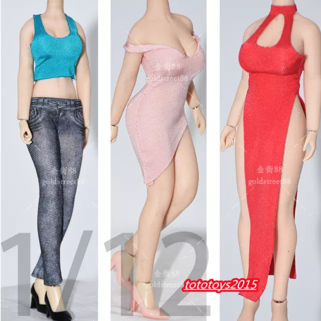 1:12 Female Mini Vest Dress Skirt Clothes For 6inch TBLeague Action Figure Body